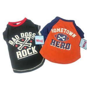 Simply Wag Lot Of 2 Dog T Shirts Bad Dogs Rock & Hometown Hero Black Orange XS